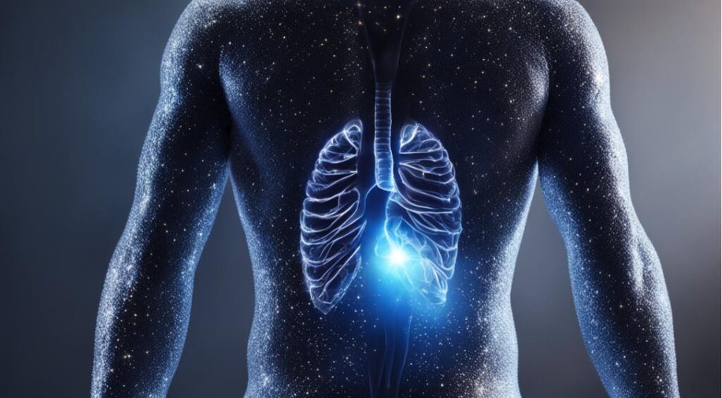 A person's body with glowing sparkles highlighting the areas where magnesium is especially important, such as the heart, muscles, brain, and bones. The person should be depicted as healthy and vibrant, showing how magnesium contributes to overall well-being.