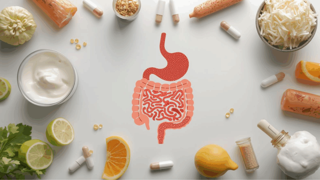 Probiotic foods and supplements promoting gut health and microbiome balance