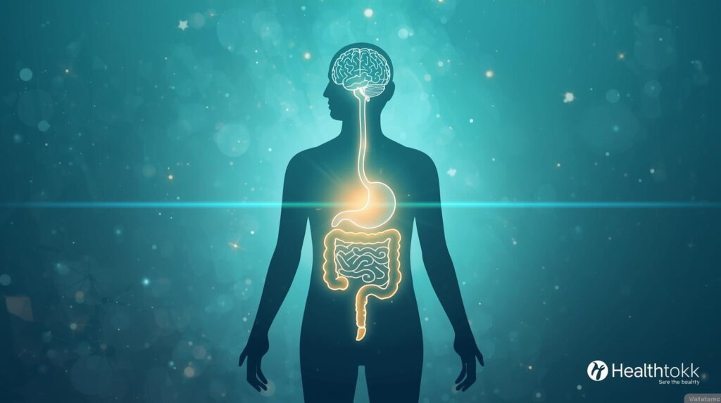 Illustration showing how stress affects gut health and the gut-brain connection.