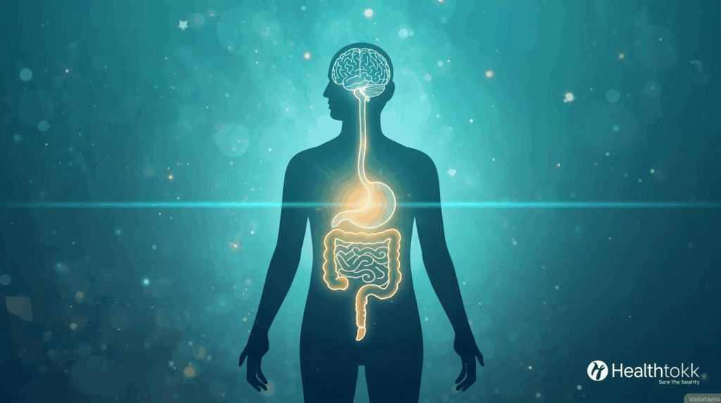 Illustration showing how stress affects gut health and the gut-brain connection.
