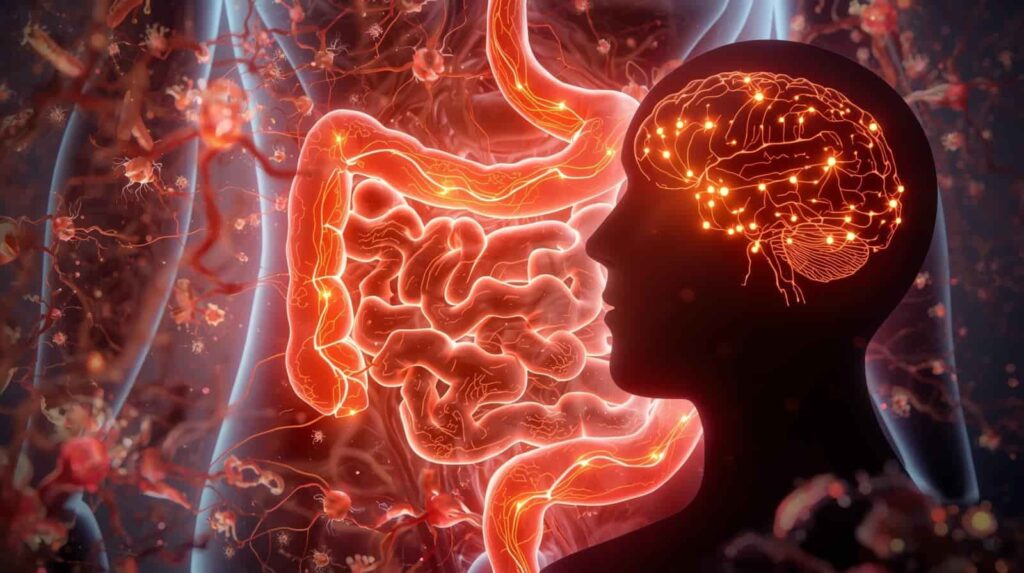 3D illustration showing the gut-brain connection highlighting signs of an unhealthy gut and its impact on mood