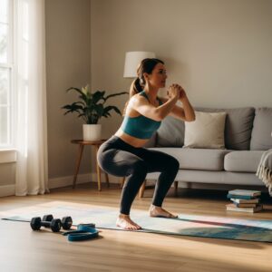 Beginner following exercise plans for weight loss at home with squats and planks